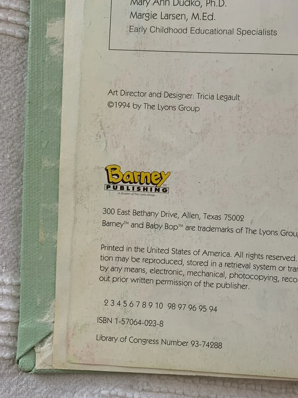 1994 Barney Says, “Please and Thank You” Kids Hardcover Picture Story Book